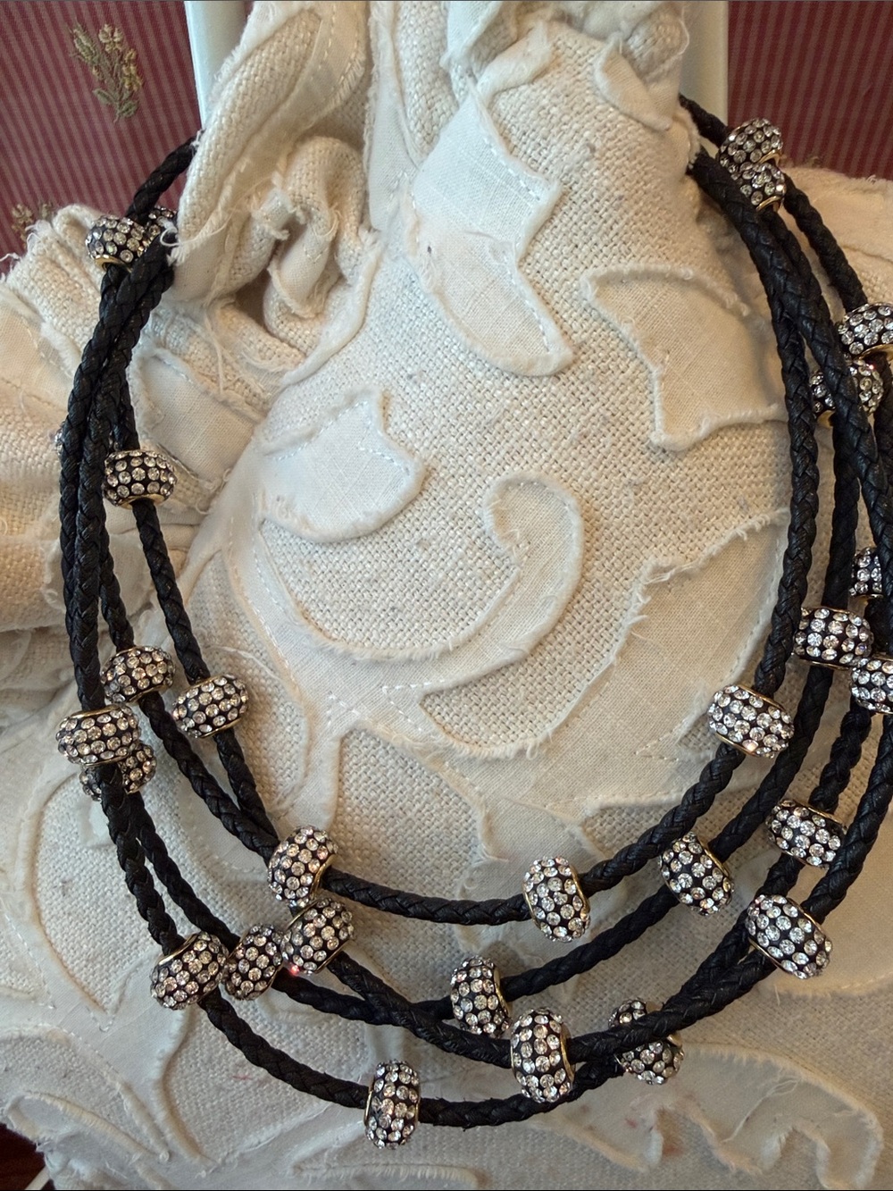 2 Crystal Bead Black Strand Necklaces. Each is 36” long